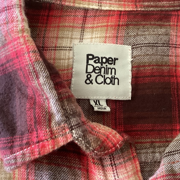 Men’s PAPER DENIM & CLOTH RED COTTON FLANNEL PATTERN SHIRT SIZE XL - Picture 4 of 10